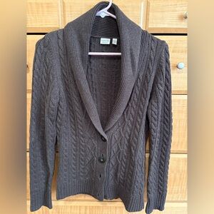 Esprit Chocolate Brown Cable Knit Shawl Collar Cardigan Small